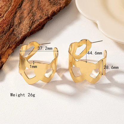 Wholesale Jewelry Elegant Solid Color Ferroalloy 14k Gold Plated Plating Hollow Out Hoop Earrings