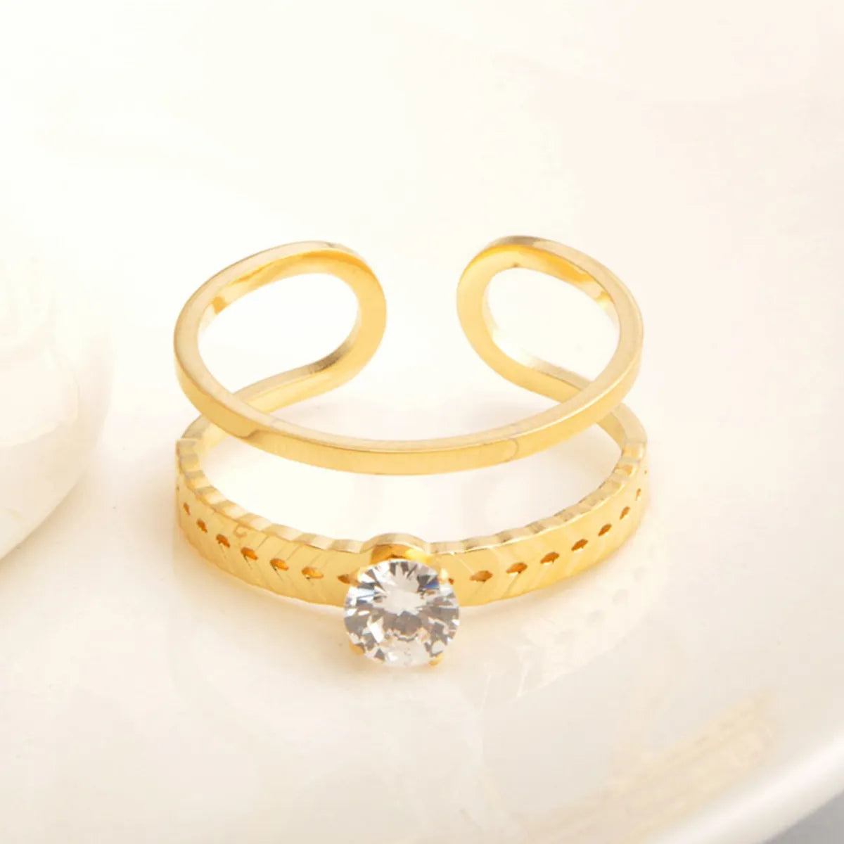 Wholesale Jewelry Elegant Streetwear Crown 304 Stainless Steel Rhinestones 18K Gold Plated Inlay Open Rings