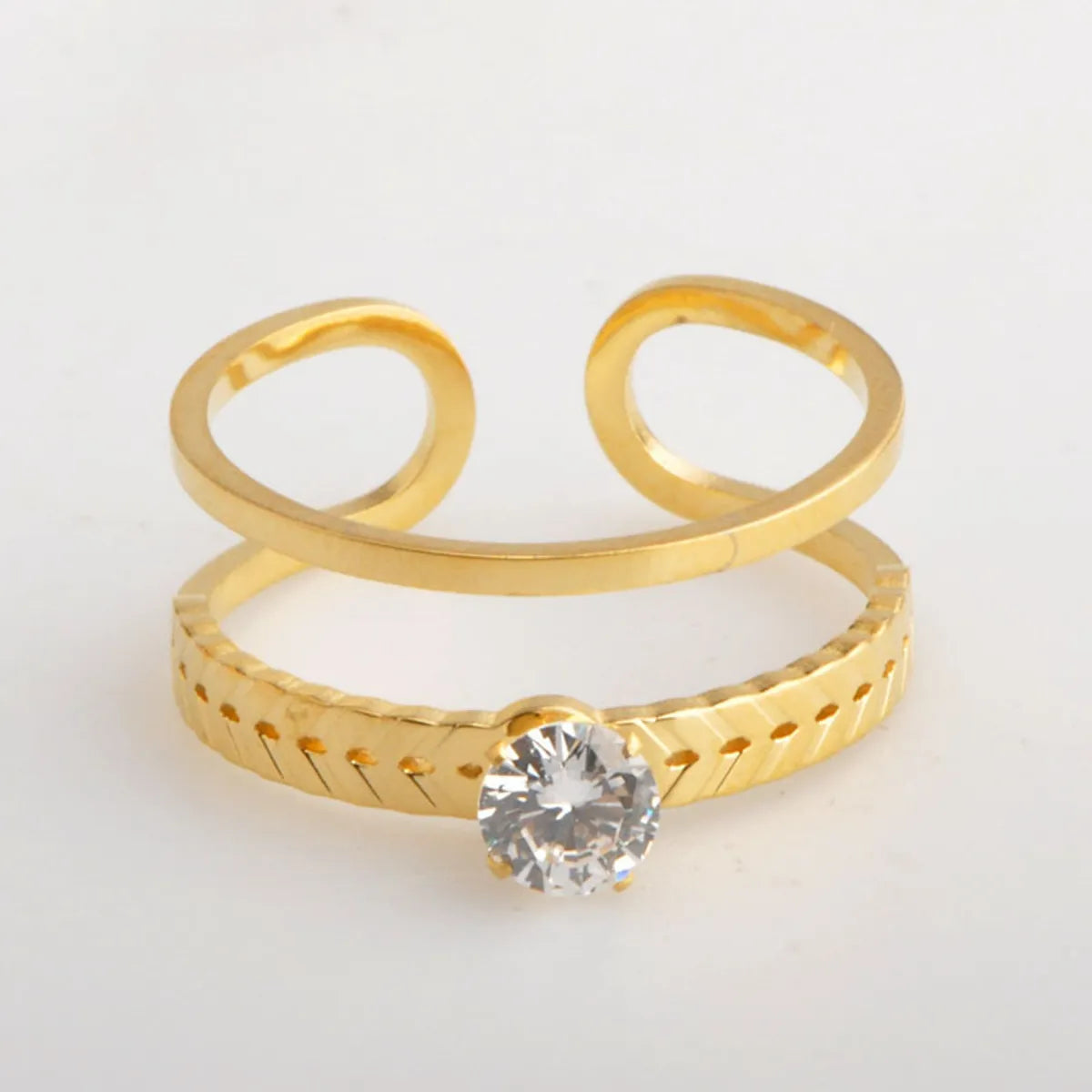 Wholesale Jewelry Elegant Streetwear Crown 304 Stainless Steel Rhinestones 18K Gold Plated Inlay Open Rings