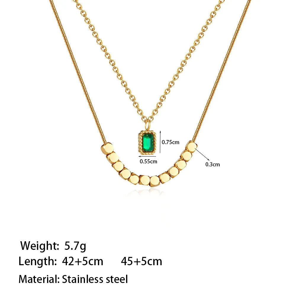 Wholesale Jewelry Elegant Streetwear Geometric Square 304 Stainless Steel Artificial Rhinestones 18K Gold Plated Layered Plating Inlay Double Layer Necklaces Pendant Necklace