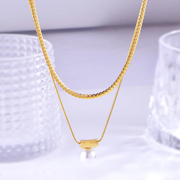 Wholesale Jewelry Elegant Streetwear Geometric Titanium Steel Plating Double Layer Necklaces