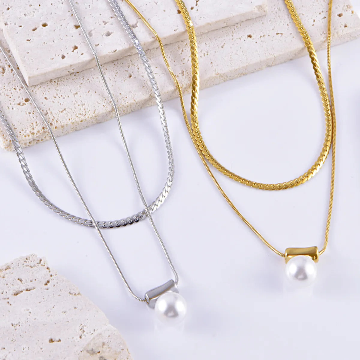 Wholesale Jewelry Elegant Streetwear Geometric Titanium Steel Plating Double Layer Necklaces