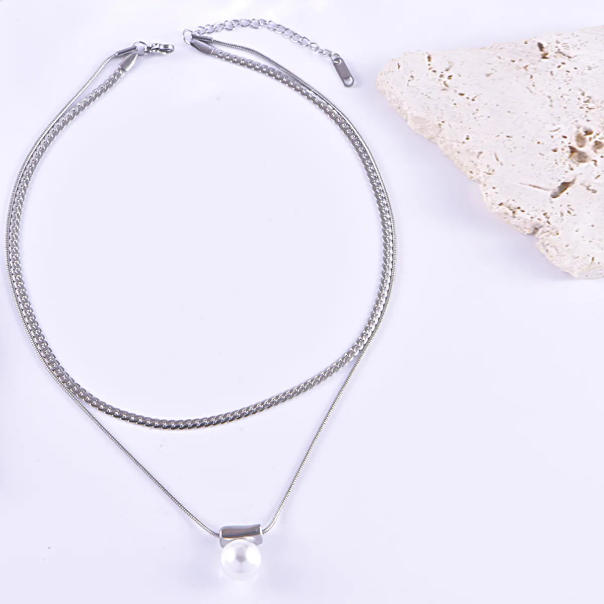 Wholesale Jewelry Elegant Streetwear Geometric Titanium Steel Plating Double Layer Necklaces