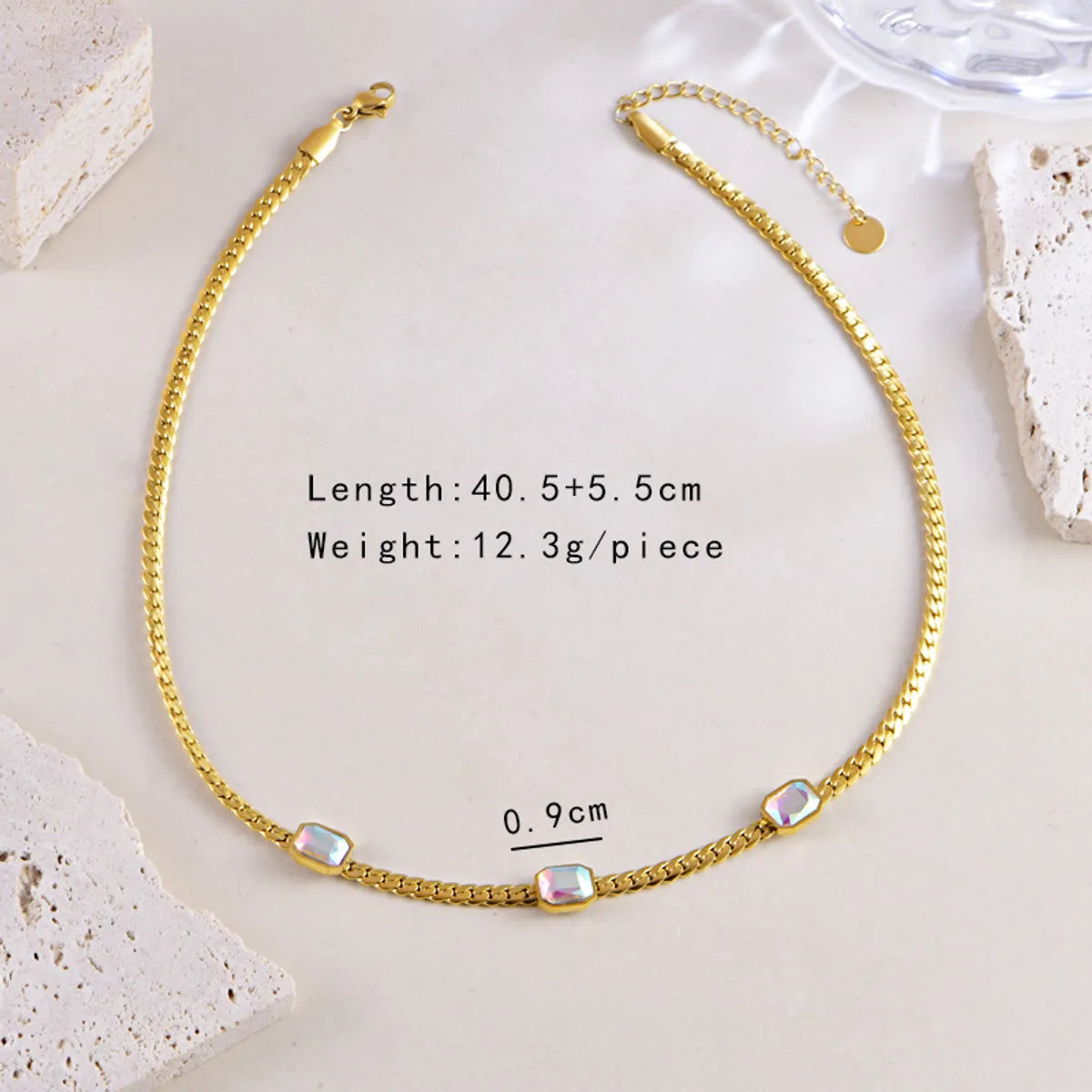 Wholesale Jewelry Elegant Streetwear IG Style Geometric Square 304 Stainless Steel Glass Plating Inlay Bracelets Necklace Jewelry Set