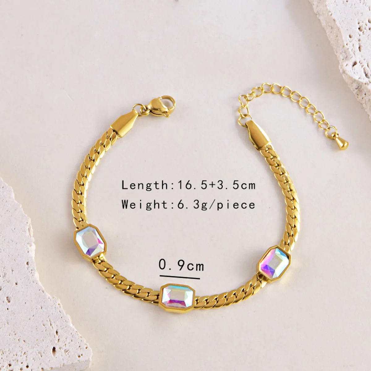 Wholesale Jewelry Elegant Streetwear IG Style Geometric Square 304 Stainless Steel Glass Plating Inlay Bracelets Necklace Jewelry Set