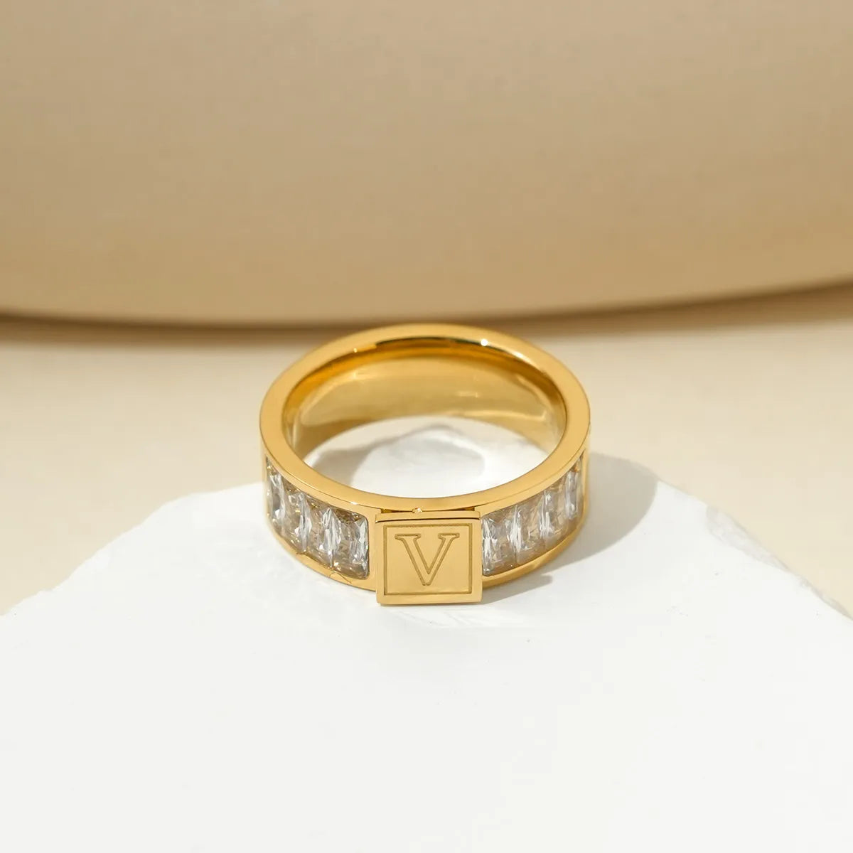 Wholesale Jewelry Elegant Streetwear Letter 304 Stainless Steel Zircon 14K Gold Plated Polishing Plating Inlay Rings