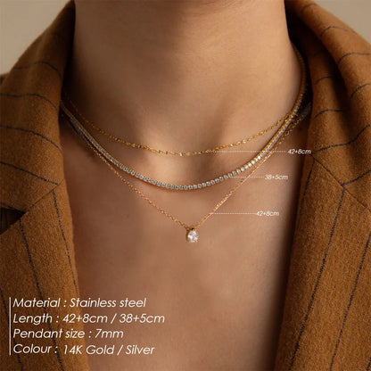 Wholesale Jewelry Elegant Streetwear Water Droplets 304 Stainless Steel Zircon 14K Gold Plated Inlay Necklace