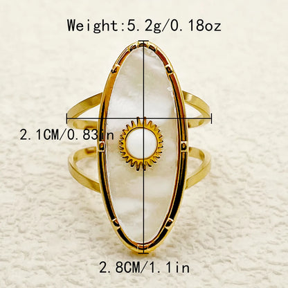 Wholesale Jewelry Elegant Sweet Artistic Geometric Sun Flower 304 Stainless Steel Crystal Beads Shell 14K Gold Plated Polishing Plating Inlay Open Rings