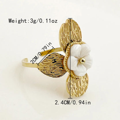 Wholesale Jewelry Elegant Sweet Artistic Geometric Sun Flower 304 Stainless Steel Crystal Beads Shell 14K Gold Plated Polishing Plating Inlay Open Rings