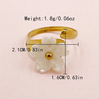 Wholesale Jewelry Elegant Sweet Artistic Geometric Sun Flower 304 Stainless Steel Crystal Beads Shell 14K Gold Plated Polishing Plating Inlay Open Rings