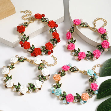 Elegant Sweet Classic Style Water Droplets Flower K Gold Plated Rhinestones Alloy Wholesale Bracelets