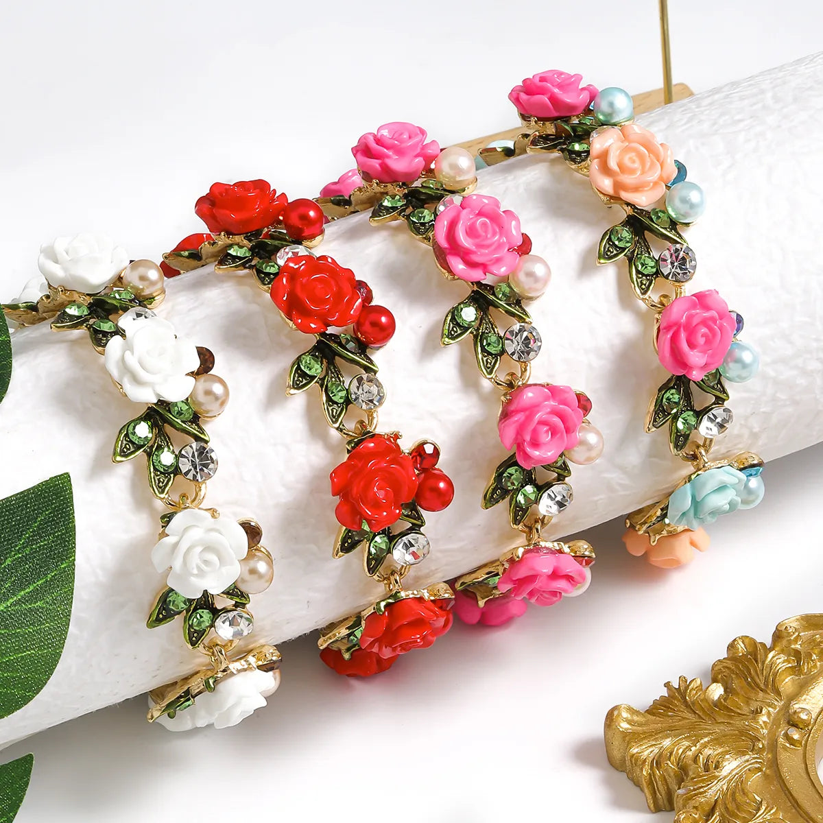 Elegant Sweet Classic Style Water Droplets Flower K Gold Plated Rhinestones Alloy Wholesale Bracelets