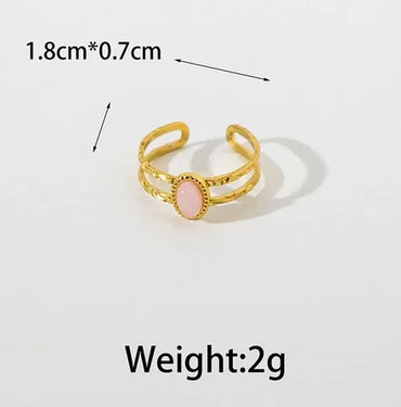 Wholesale Jewelry Elegant Sweet Korean Style Square Oval 304 Stainless Steel Natural Stone Zircon 14K Gold Plated Plating Inlay Open Rings