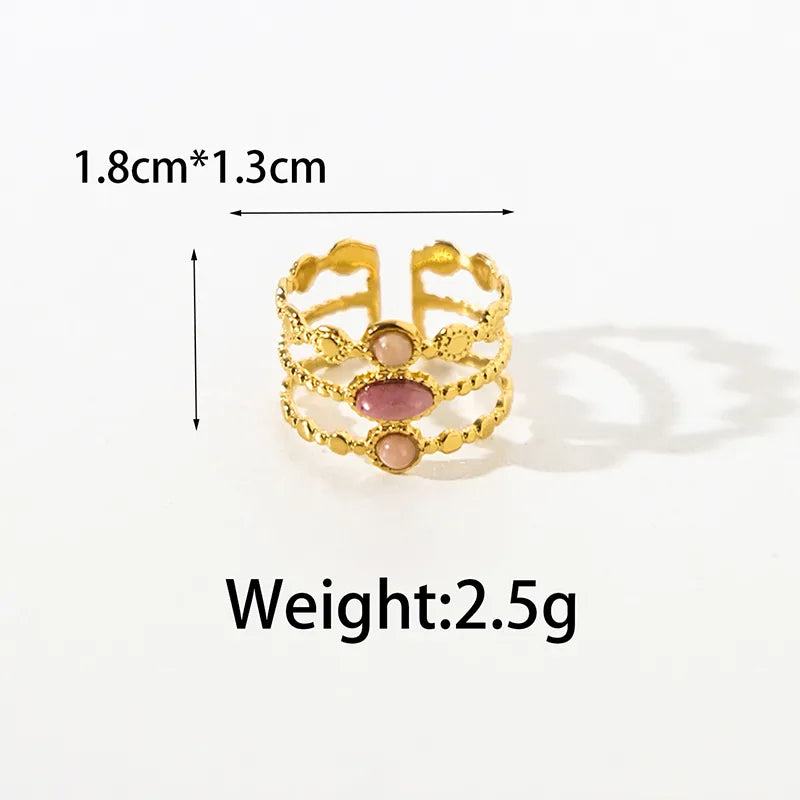 Wholesale Jewelry Elegant Sweet Korean Style Square Oval 304 Stainless Steel Natural Stone Zircon 14K Gold Plated Plating Inlay Open Rings