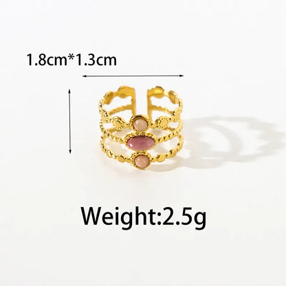 Wholesale Jewelry Elegant Sweet Korean Style Square Oval 304 Stainless Steel Natural Stone Zircon 14K Gold Plated Plating Inlay Open Rings