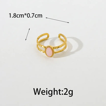 Wholesale Jewelry Elegant Sweet Korean Style Square Oval 304 Stainless Steel Natural Stone Zircon 14K Gold Plated Plating Inlay Open Rings