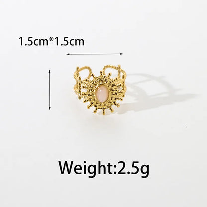 Wholesale Jewelry Elegant Sweet Korean Style Square Oval 304 Stainless Steel Natural Stone Zircon 14K Gold Plated Plating Inlay Open Rings