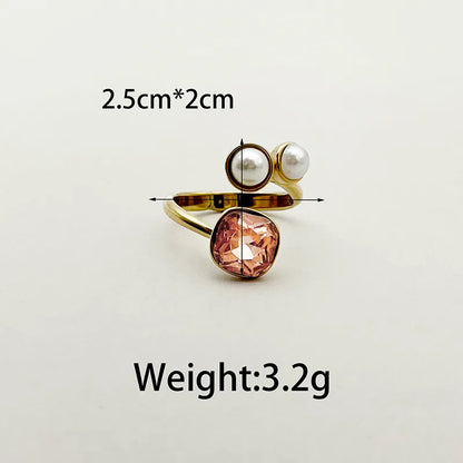 Wholesale Jewelry Elegant Sweet Korean Style Square Oval 304 Stainless Steel Natural Stone Zircon 14K Gold Plated Plating Inlay Open Rings