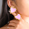 Wholesale Jewelry Elegant Sweet Simple Style Heart Shape 304 Stainless Steel 14K Gold Plated Enamel Rings Earrings