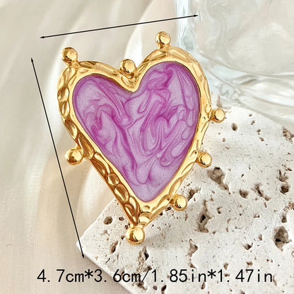 Wholesale Jewelry Elegant Sweet Simple Style Heart Shape 304 Stainless Steel 14K Gold Plated Enamel Rings Earrings