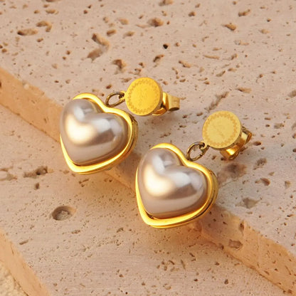 Wholesale Jewelry Elegant Sweet Simple Style Heart Shape 304 Stainless Steel 18K Gold Plated Plating Earrings Necklace