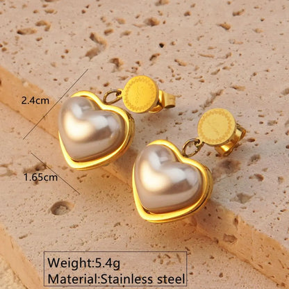 Wholesale Jewelry Elegant Sweet Simple Style Heart Shape 304 Stainless Steel 18K Gold Plated Plating Earrings Necklace