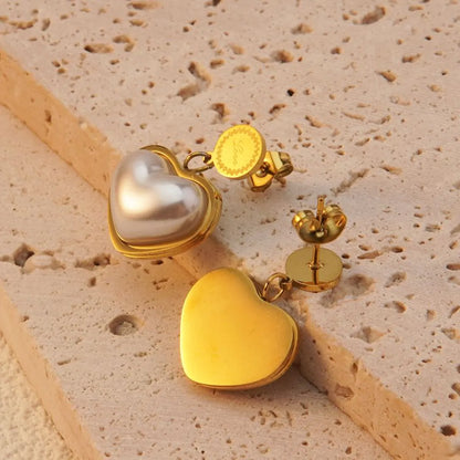 Wholesale Jewelry Elegant Sweet Simple Style Heart Shape 304 Stainless Steel 18K Gold Plated Plating Earrings Necklace