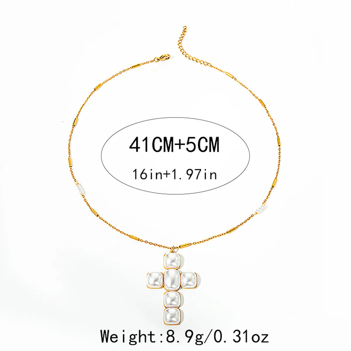 Wholesale Jewelry Elegant Sweet Streetwear Cross 304 Stainless Steel Pearl 14K Gold Plated Plating Inlay Pendant Necklace