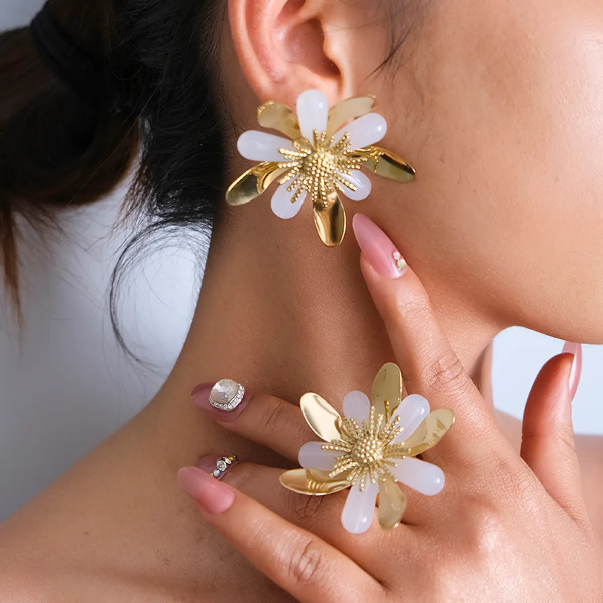 Wholesale Jewelry Elegant Sweet Streetwear Flower 304 Stainless Steel 14K Gold Plated Plating Rings Earrings