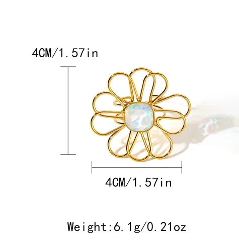 Wholesale Jewelry Elegant Sweet Streetwear Flower 304 Stainless Steel Artificial Gemstones 14K Gold Plated Plating Hollow Out Inlay Open Rings