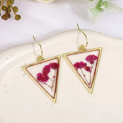 Wholesale Jewelry Elegant Sweet Triangle Flower Resin Epoxy Ear Hook