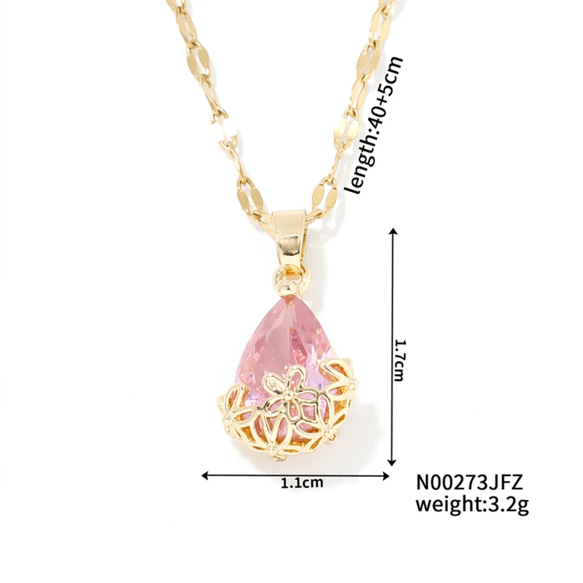 Wholesale Jewelry Elegant Sweet Water Droplets 304 Stainless Steel Copper Rhinestones K Gold Plated Plating Inlay Pendant Necklace