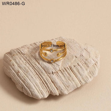 Wholesale Jewelry Elegant Vacation Modern Style Round 304 Stainless Steel 18K Gold Plated Hollow Out Inlay Open Rings