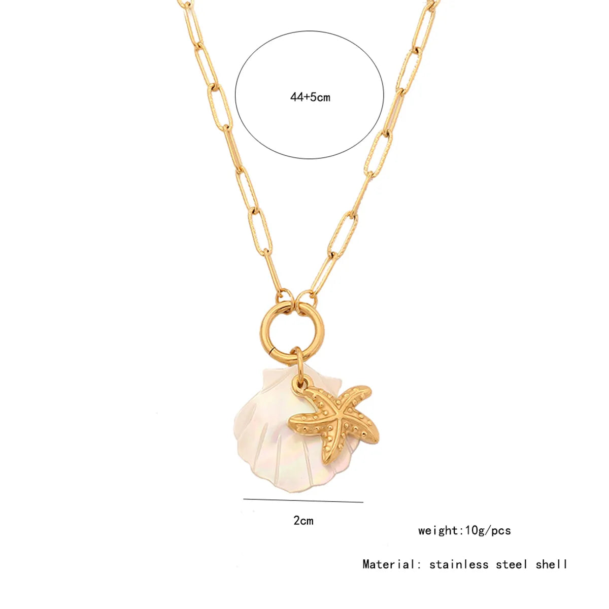 Wholesale Jewelry Elegant Vacation Starfish Dolphin Shell 304 Stainless Steel Shell 18K Gold Plated Pendant Necklace