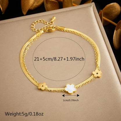 Wholesale Jewelry Elegant Vacation Streetwear Parthenocissus Grass Flower Butterfly 304 Stainless Steel Shell 18K Gold Plated Inlay Anklet