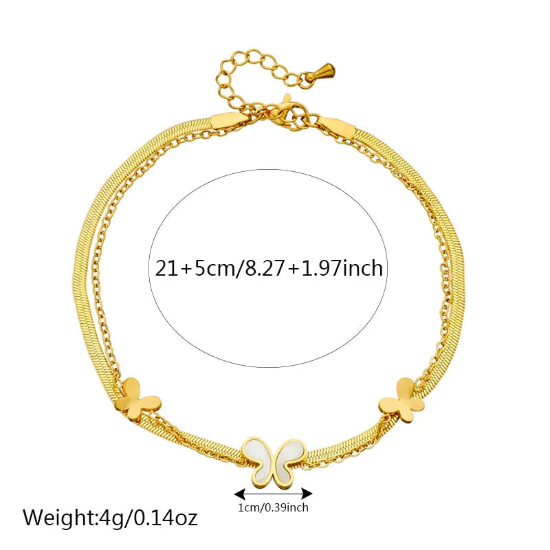 Wholesale Jewelry Elegant Vacation Streetwear Parthenocissus Grass Flower Butterfly 304 Stainless Steel Shell 18K Gold Plated Inlay Anklet