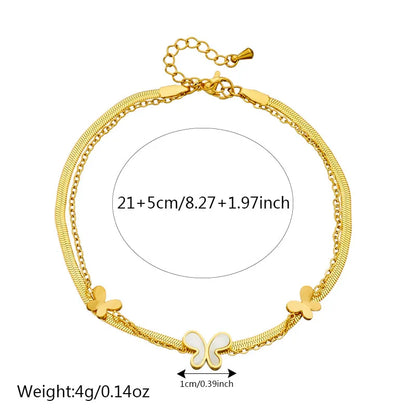 Wholesale Jewelry Elegant Vacation Streetwear Parthenocissus Grass Flower Butterfly 304 Stainless Steel Shell 18K Gold Plated Inlay Anklet