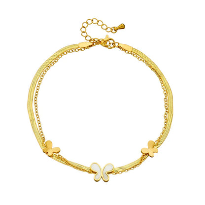 Wholesale Jewelry Elegant Vacation Streetwear Parthenocissus Grass Flower Butterfly 304 Stainless Steel Shell 18K Gold Plated Inlay Anklet