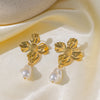 Wholesale Jewelry Elegant Vintage Style Classic Style Flower 304 Stainless Steel Plastic 18K Gold Plated Polishing Plating Earrings Necklace