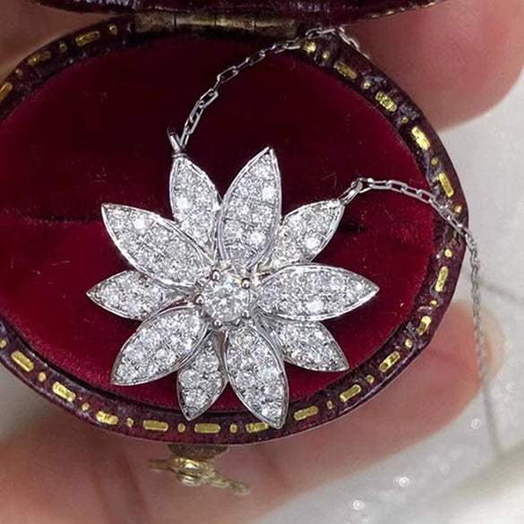 Wholesale Jewelry Elegant Vintage Style Daisy Camellia Copper Zirconia O Shaped Chain Earrings Necklace Set