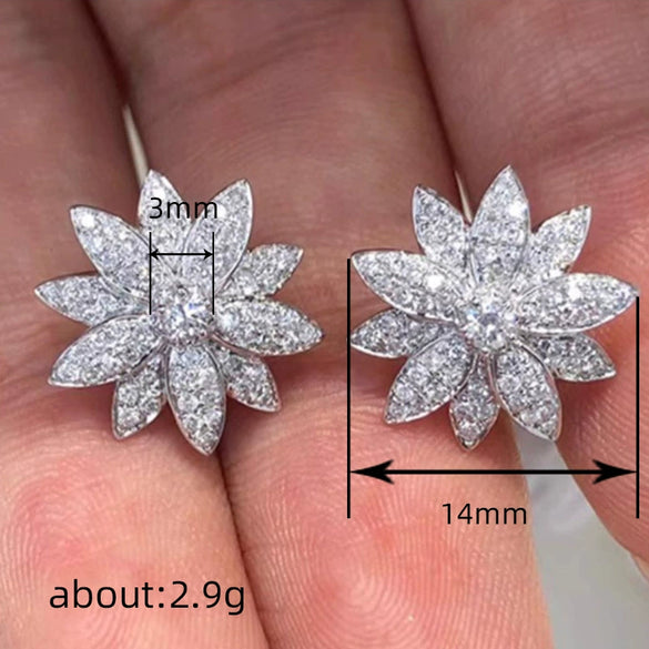 Wholesale Jewelry Elegant Vintage Style Daisy Camellia Copper Zirconia O Shaped Chain Earrings Necklace Set