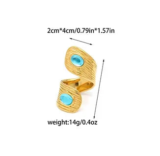 Wholesale Jewelry Elegant Vintage Style Waves 304 Stainless Steel Natural Stone 14K Gold Plated Plating Inlay Open Rings