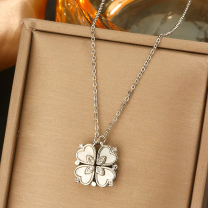 Wholesale Jewelry Elegant Water Droplets Heart Shape Flower Titanium Steel Pendant Necklace