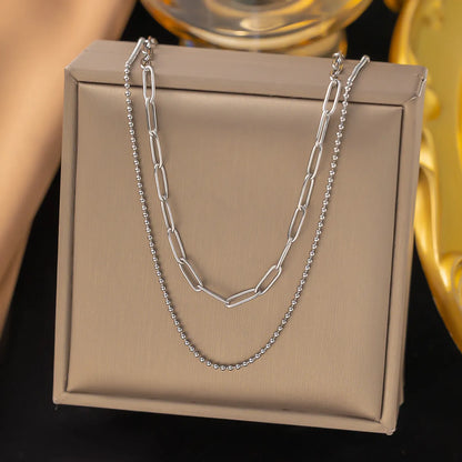 Wholesale Jewelry Elegant Water Droplets Heart Shape Rectangle Titanium Steel Pendant Necklace