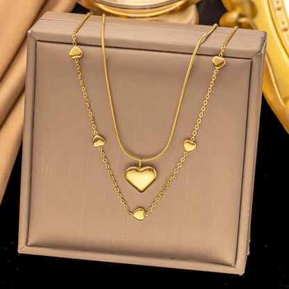 Wholesale Jewelry Elegant Water Droplets Heart Shape Rectangle Titanium Steel Pendant Necklace