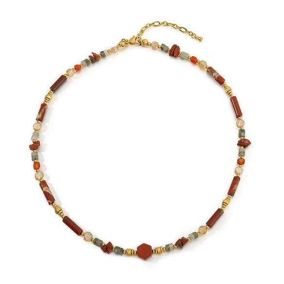 Wholesale Jewelry Elephant Pendant Clavicle Chain Titanium Steel Czech Beads Red Agate Natural Stone Handmade For Women