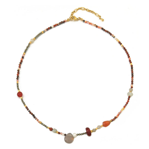 Wholesale Jewelry Elephant Pendant Clavicle Chain Titanium Steel Czech Beads Red Agate Natural Stone Handmade For Women