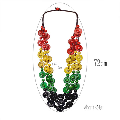 Wholesale Jewelry Ethnic Style Bohemian Geometric Wooden Beads Coconut Shell Charcoal Beaded Necklace