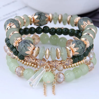 Wholesale Jewelry Ethnic Style Bohemian Streetwear Round Artificial Crystal Plastic Resin Plating Bracelets