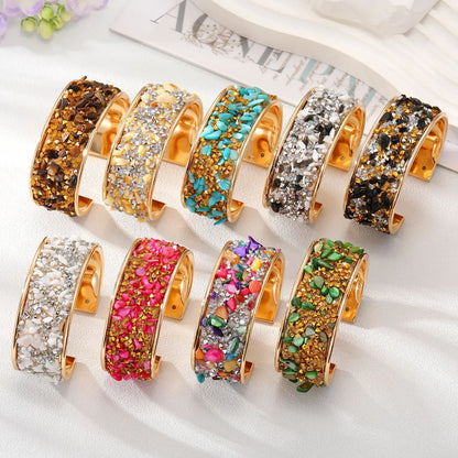 Wholesale Jewelry Ethnic Style Color Block Alloy Natural Stone Inlay Bangle